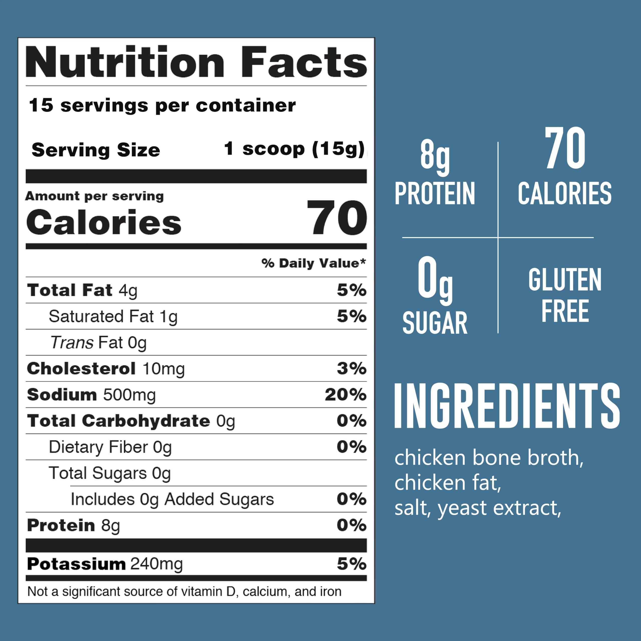 LonoLife Keto Chicken Bone Broth Powder Mix | 10g Protein | Collagen-Rich, Keto & Paleo Friendly | Natural Ingredients | 8oz Bulk Container (15 Servings)