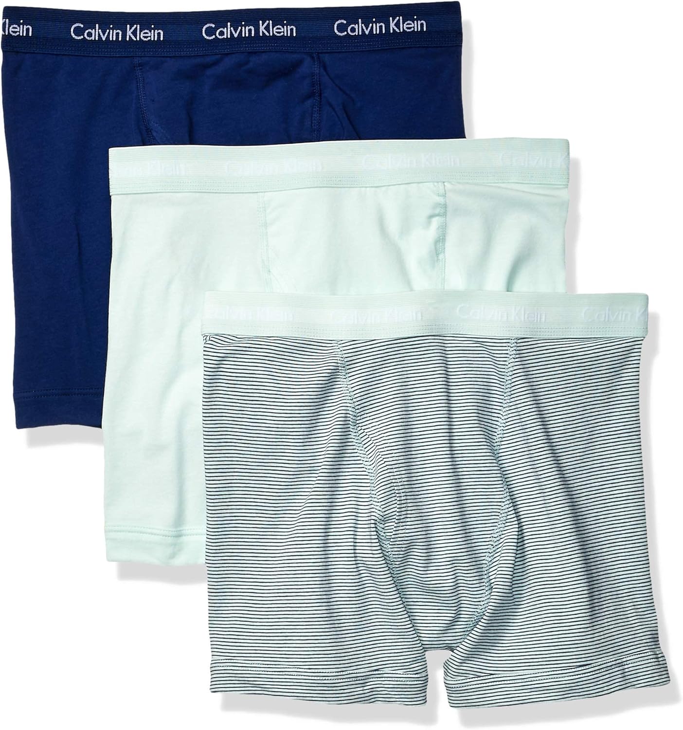 Calvin Klein Men's Cotton Stretch Multi-Pack Boxer Briefs 3 Elysian Green/Elysian Green Stripe/Blue Depth X-Large