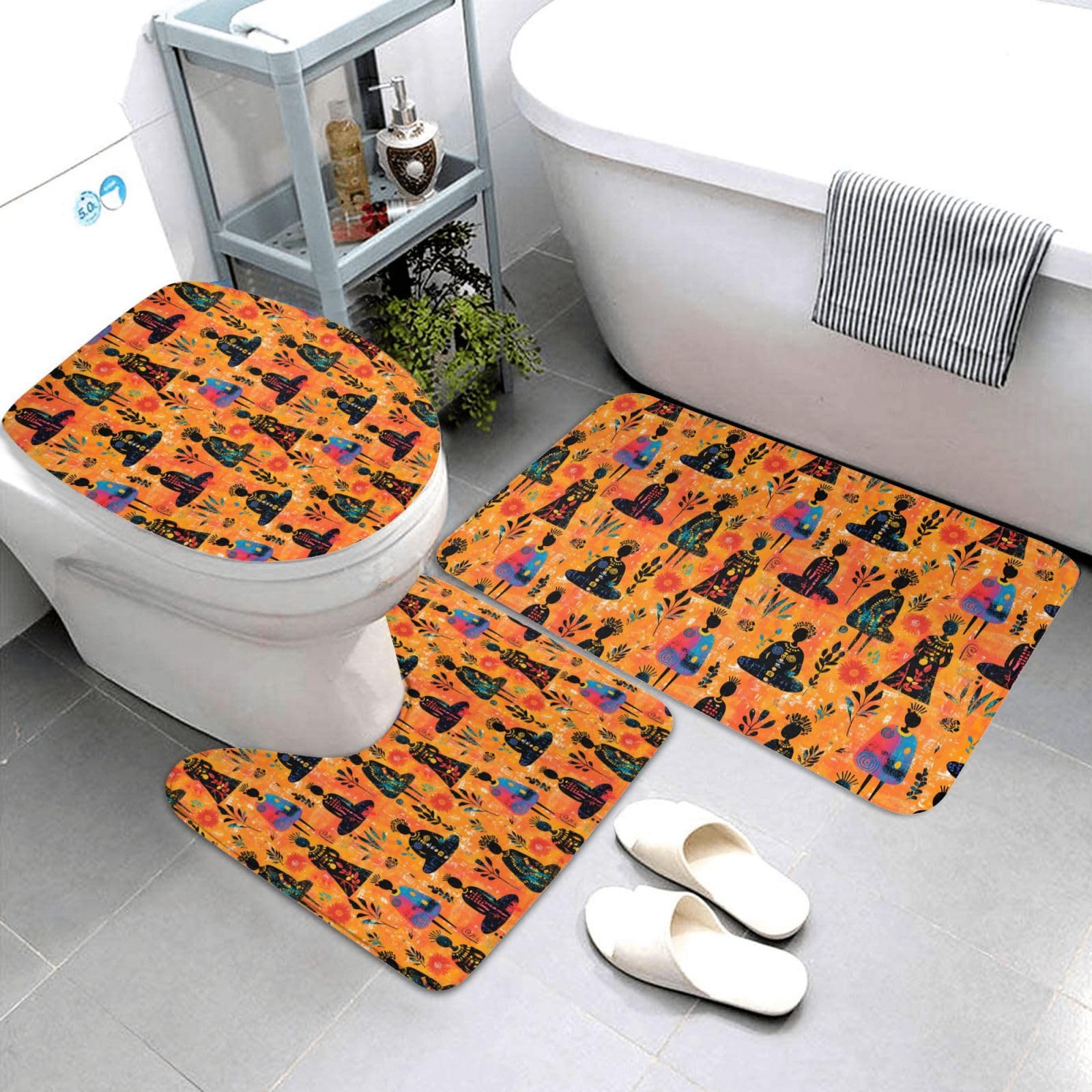 Tapis de salle de bain lavable avec housse de couvercle de toilette en U