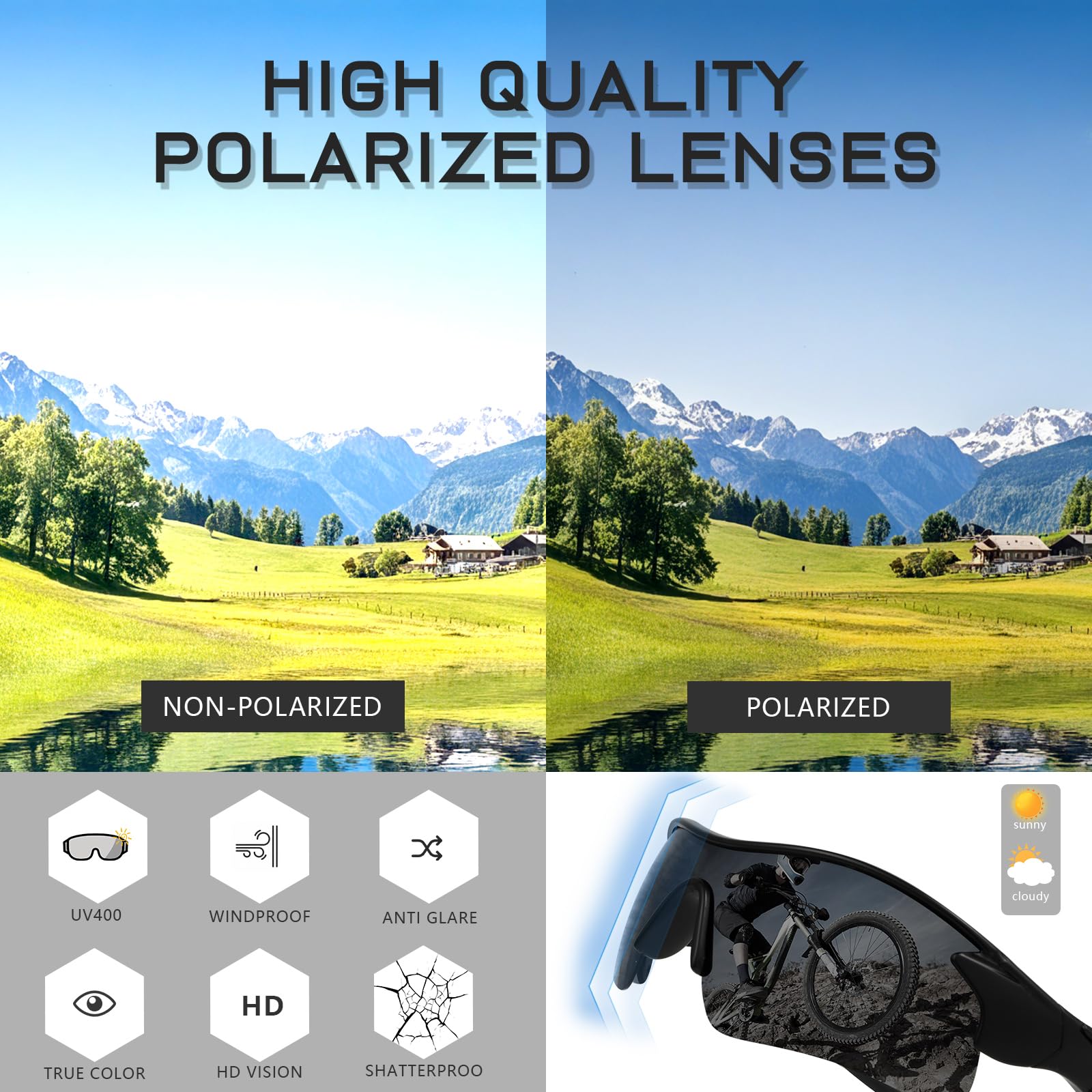 Hifot Okulary rowerowe dla mężczyzn i kobiet, polaryzacyjne, sportowe okulary przeciwsłoneczne z ochroną UV400, lekkie okulary do biegania, jazdy na rowerze, jazdy na rowerze, wędkowania, biegania
