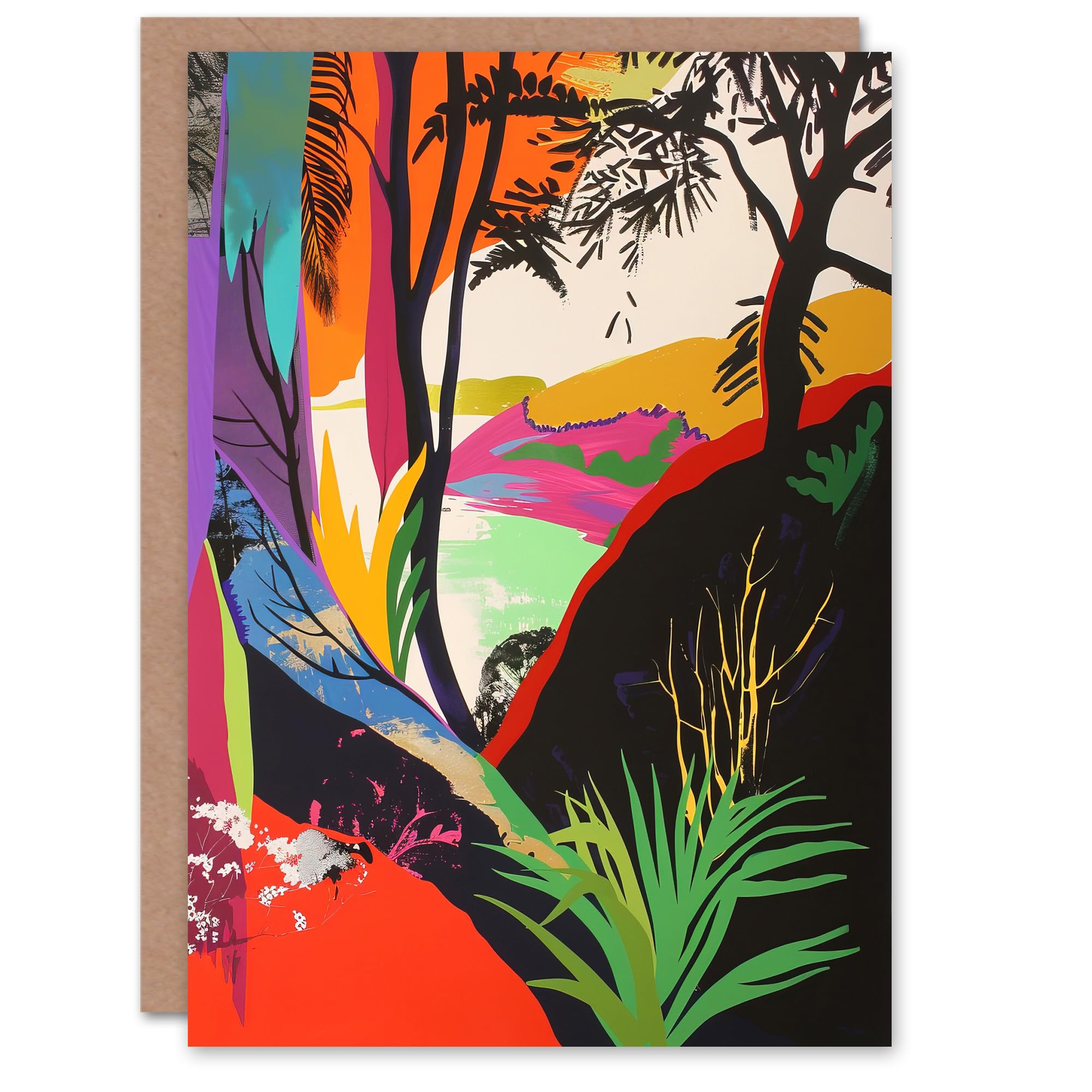 Artery8 Colourful Abstract Trees Hills Lake Bright Bold Greeting Birthday Card Him Her All Blank