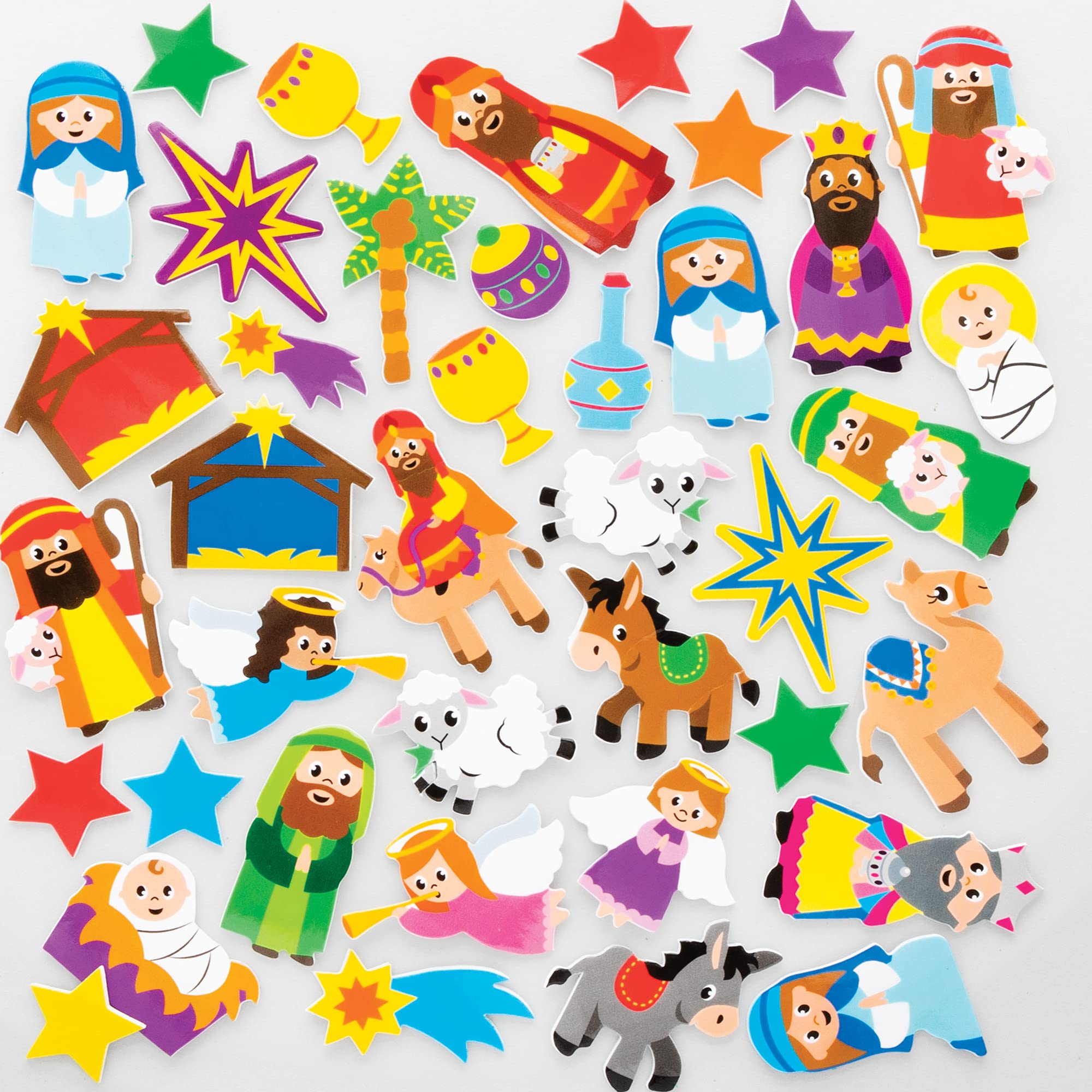 Baker Ross FC247 Nativity Foam Stickers - Pack of 200, Kids Stickers, Ideal for Children's Arts and Crafts Projects, Great for Card Making and Scrapbooking