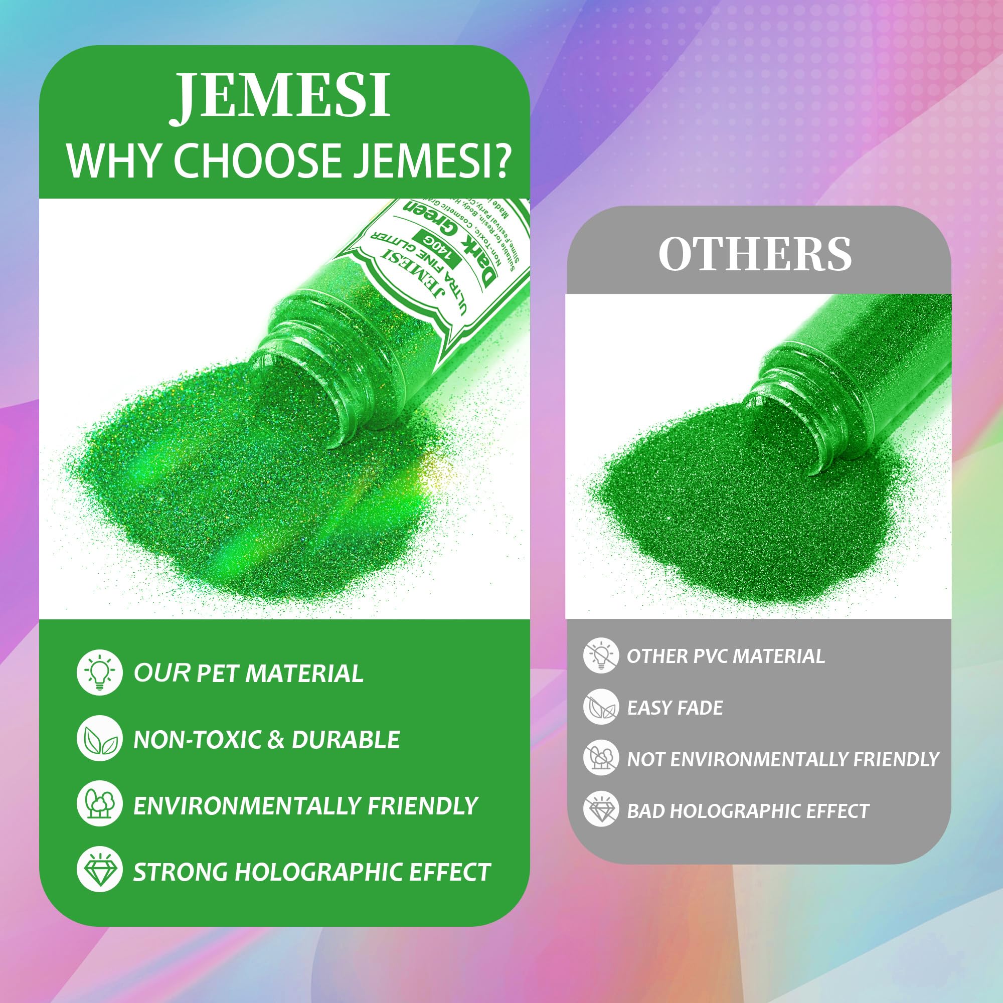 Glitter Olografici Ultrafini, Glitter Di Bellezza, Verde scuro140g, Adatti Per Capelli, Viso, Corpo, Unghie e Trucco Natalizio. Adatti Anche Per Resina Epossidica, Vetro e Lavori Artigianali.