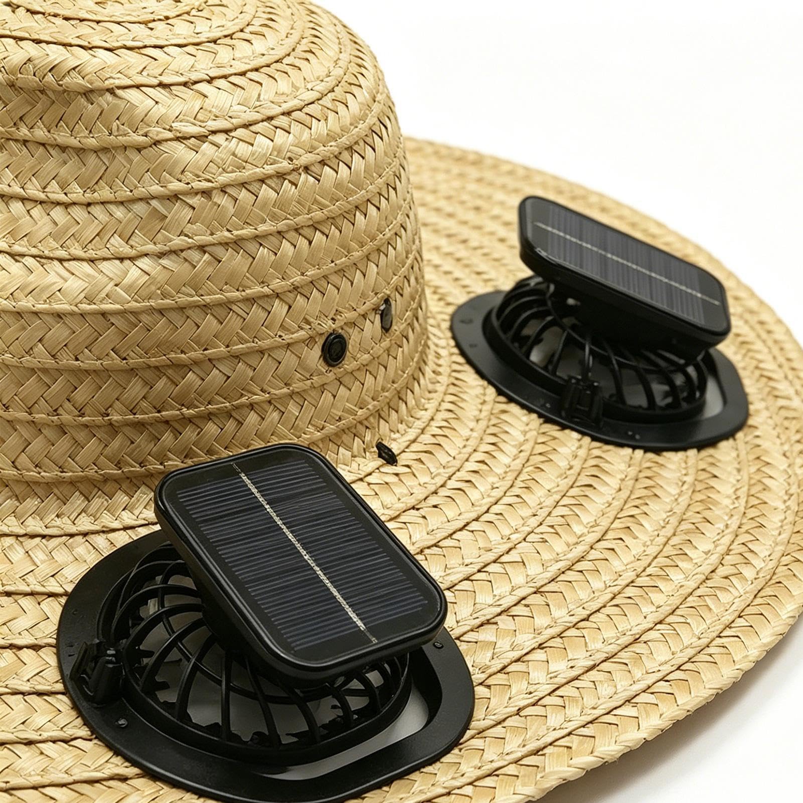 Chapeaux de paille pour homme – Chapeau de 47 cm avec ventilateurs à énergie solaire | Casquette à large bord rechargeable par USB | Chapeau de soleil pour homme | Pour la pêche, l'été, le camping, le