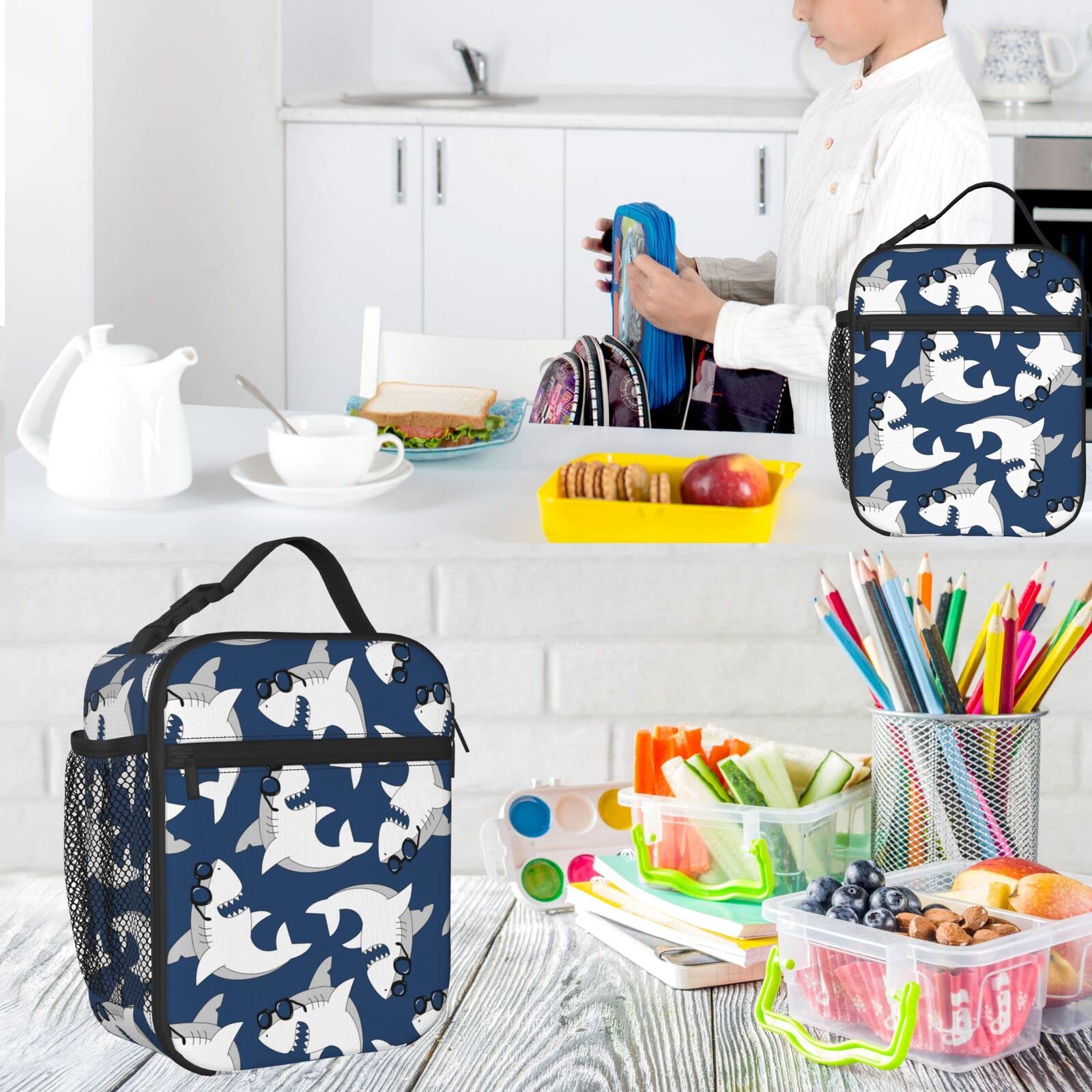 Borsa per il pranzo da donna a forma di squalo, per bambini, uomini, lavoro, viaggi, borsa termica morbida, colore 8