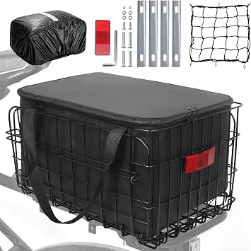 Folding Bike Basket Rear, Bike Rear Rack with PU Waterproof Liner Bag