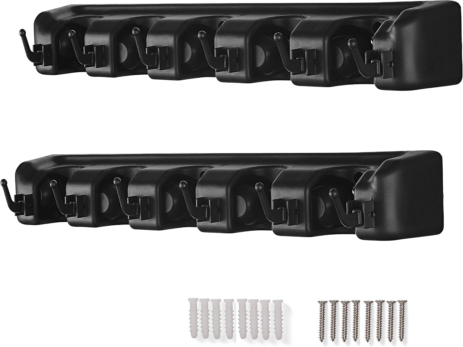 VASGOR Wall Mounted Mop and Broom Holder (2pcs) – Garden and Garage tool Storage Organizer Rack with 5 Ball Slots and 6 Hooks, Holds Up to 50 Lbs (Black)