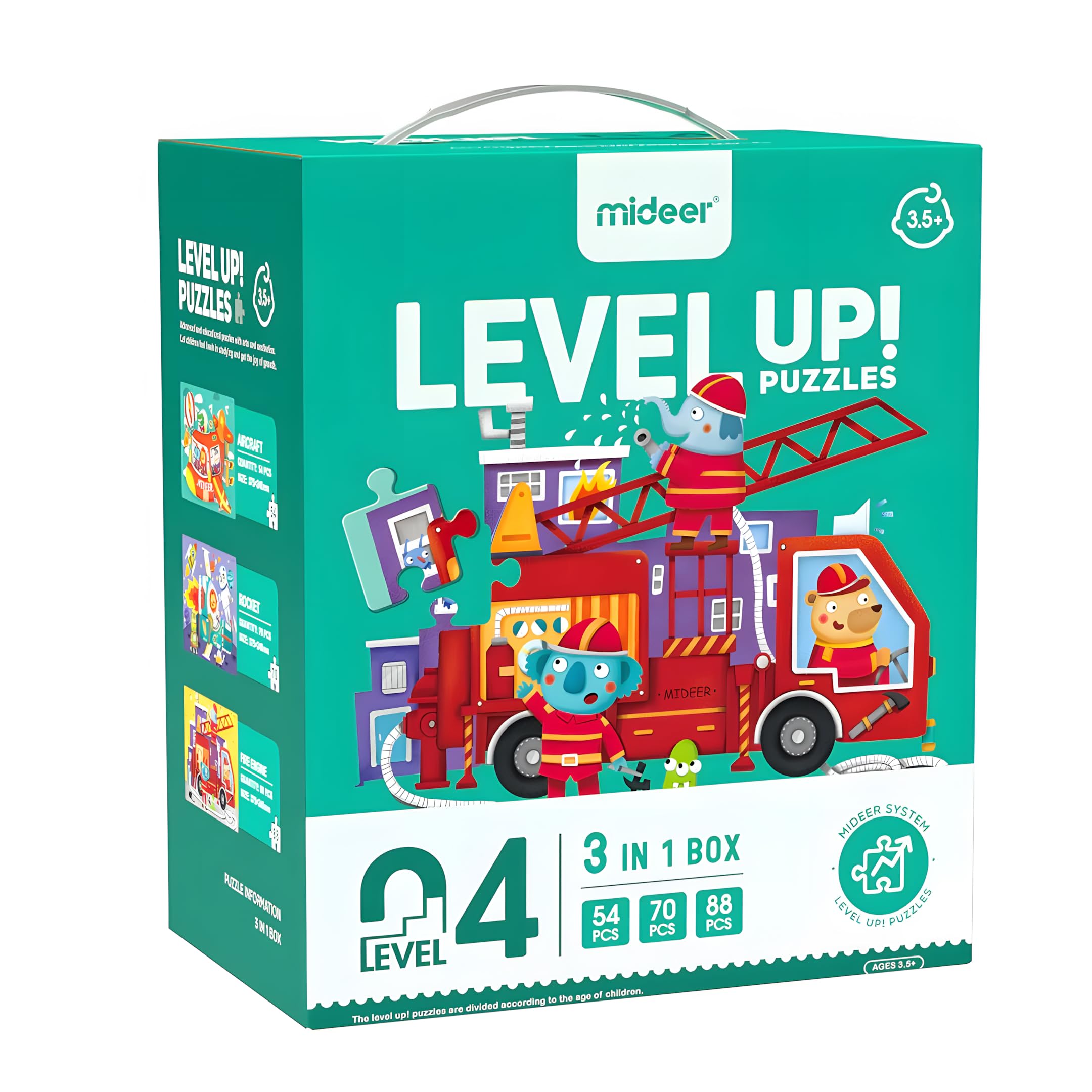 Mideer Level Up Jigsaw Puzzles for Kids Ages 3-4,4-5,Traffic Toddler Puzzle for Children, Preschool Learning Games Educational Toys Large Jumbo Puzzle Pieces, Aircraft, Rocket and Fire Engine(Level 4)