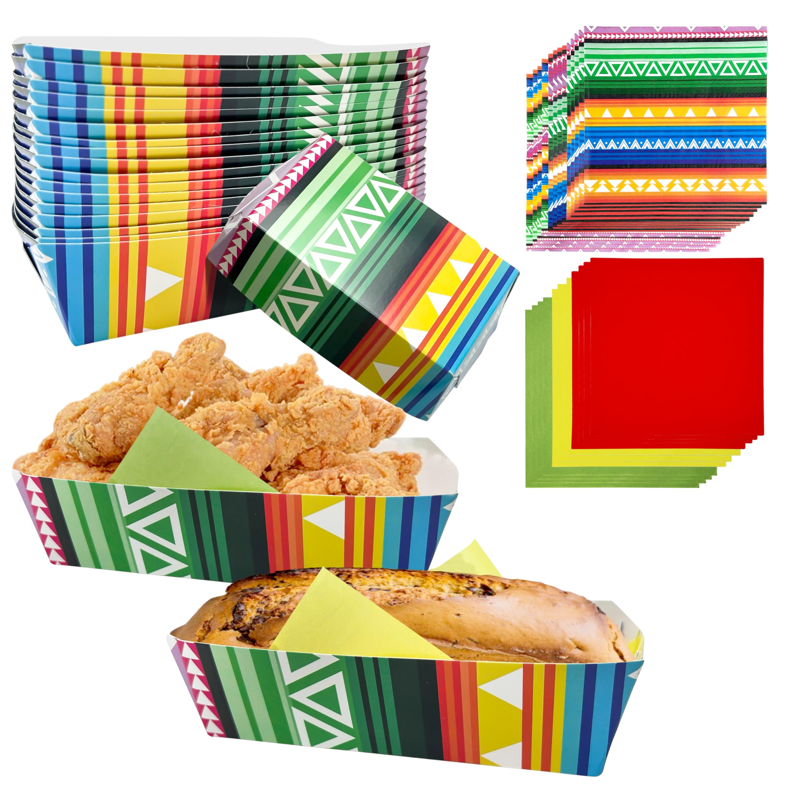 112 pcs (36 Set) Mexican Birthday Party Fiesta Themes Decorations Cinco De Mayo Disposable Paper Food Snack Nacho chips Trays Wax sheet Napkins