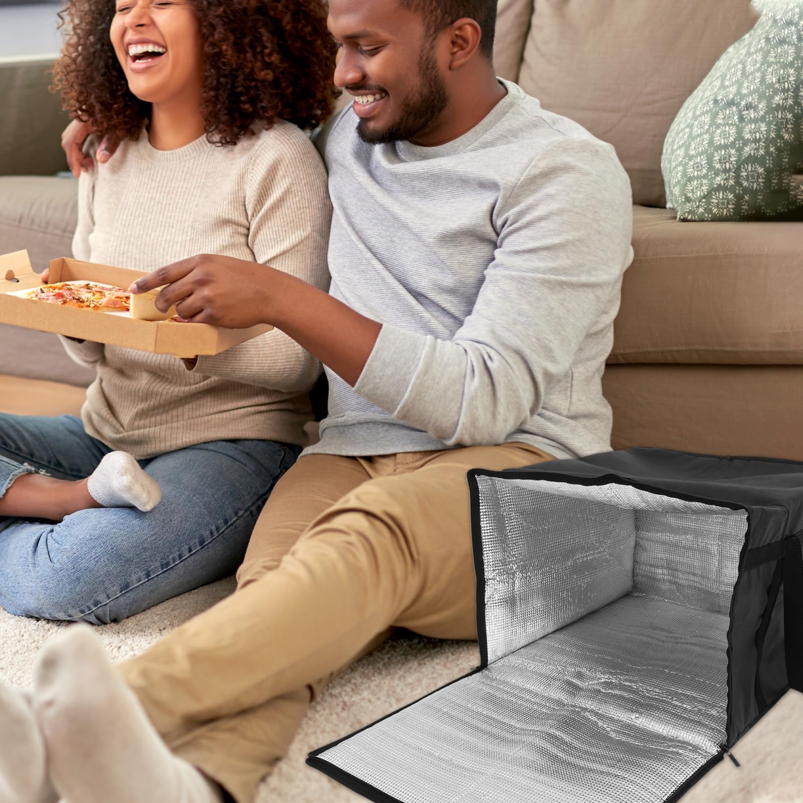 GRIRIW Insulated Pizza Bag Non-woven Large Capacity Reusable Grocery Bag for Hot Food