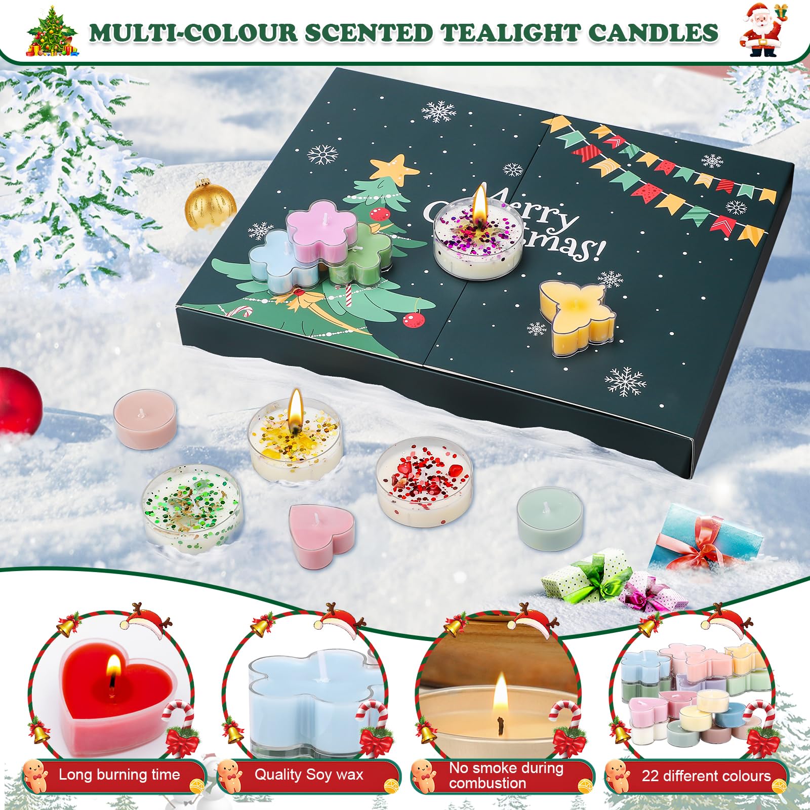 Teokantz Candle Advent Calendar 2025 Women, 22 Scented Candles Tealight with 4 Merry Christmas Candles - Image 3