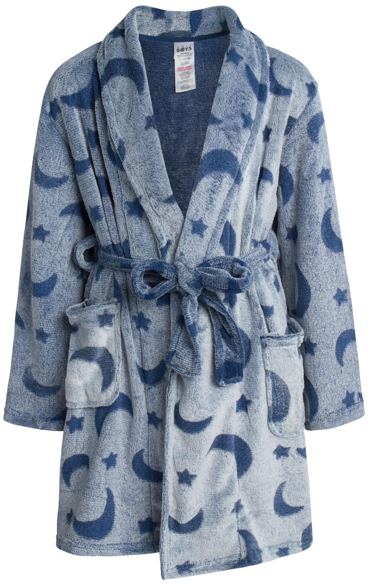 Rene Rofe Boys Robe - Fuzzy Plush Fleece Kids Robe - Collared Long Sleeve Boys Bath Robe with Pockets