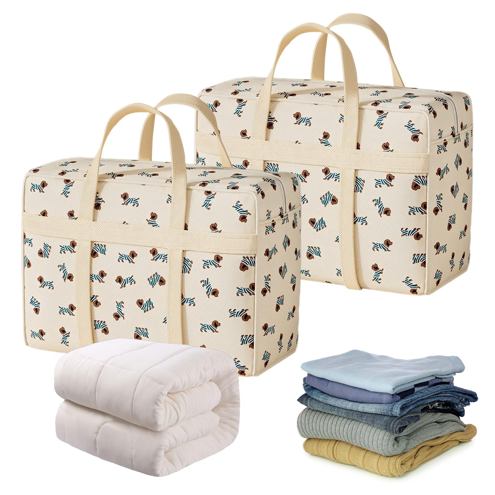 Merzio 2 PCS Large Storage Bags with Zips, 80 x 50 x 25 cm 110L Large Capacity moving bags, Breathable Sturdy and Durable Storage bag for Down Duvets Quilt Clothes and Bed Linen