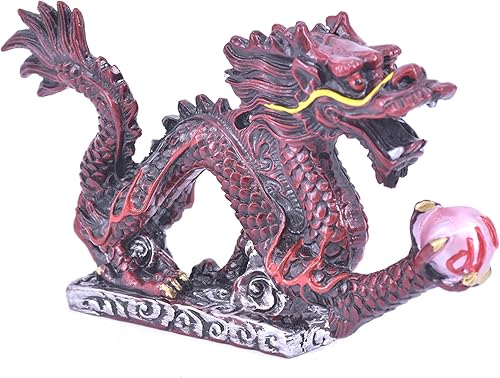 Miniatura 4 de Estatua de dragón chino de Feng Shui para suerte y éxito, 3.5 pulgadas de largo (rojo)
