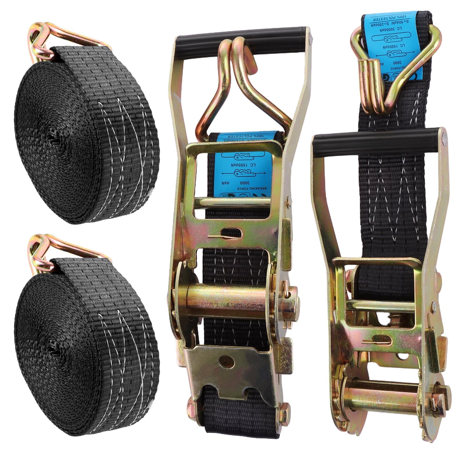 ASelected 2 pezzi cinghia a cricchetto nera 6m 50mm | Cinghie a cricchetto per moto e fissaggio carico, cinghie di ancoraggio in poliestere 5cm nera ben visibile