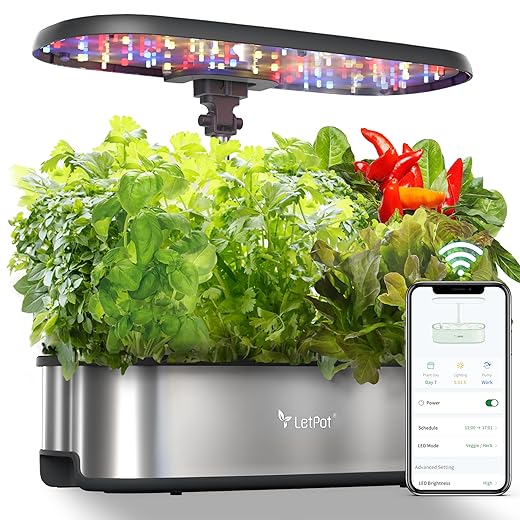 LetPot LPH-SE Hydroponics Growing System, 12 Pods Smart Herb Garden Kit Indoor, Indoor Garden, APP & WiFi Controlled, with 24W Growing LED, 5.5L Water Tank, Pump System, Automatic Timer