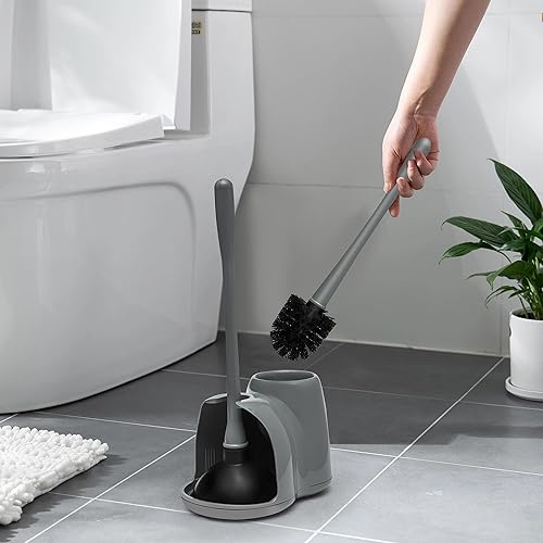 Miniatura 3 de Klickpick Home Juego de limpiador de escobilla de inodoro de plástico y émbolo con soporte para almacenamiento de baño, limpieza y organización,