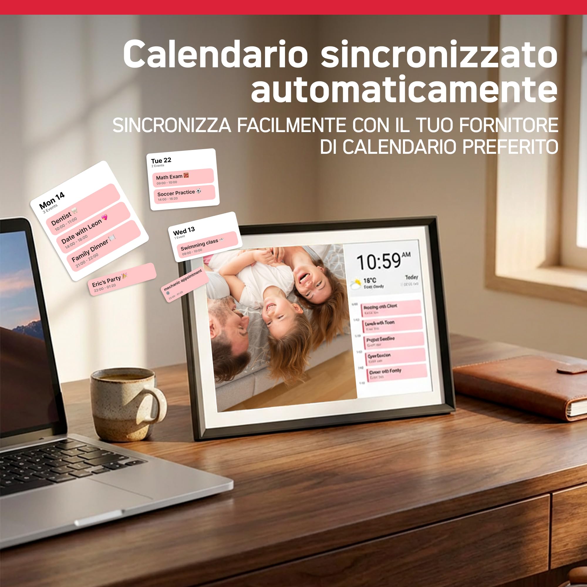 AGFAPHOTO - Realiview APF1000WIFI - Cornice digitale con connessione Wi-Fi - App Frameo, touchscreen HD da 10 pollici, memoria da 32 GB, funzioni meteo/orologio - Nero