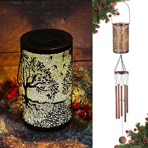 Campanillas de viento para exteriores de 36 pulgadas, campanillas de viento solares de estrellas, regalos para mamá, linterna solar colgante, luces