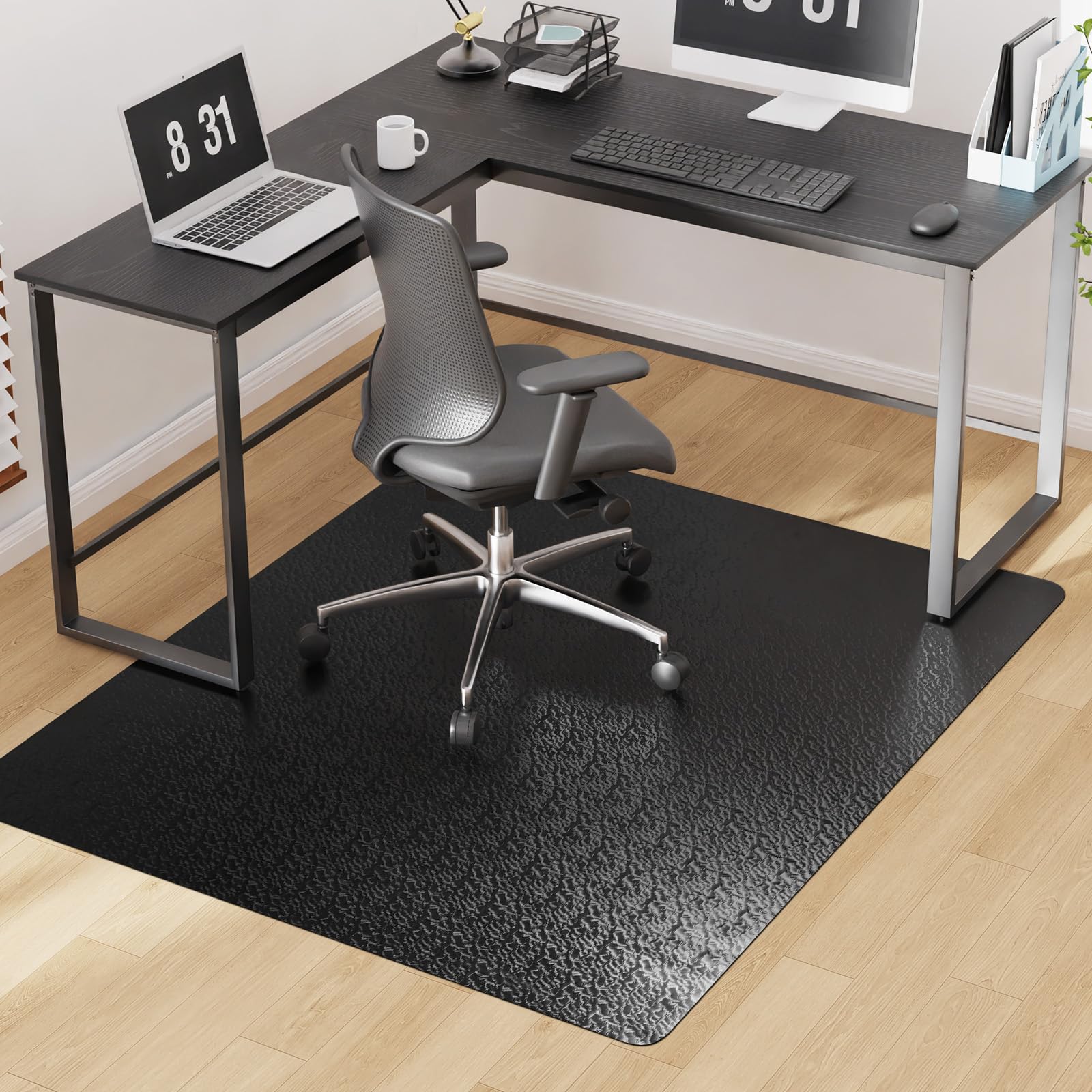 Office Chair Mat for Hardwood Floor 50x60 Large Black PVC Computer Desk Chair Mat with Unique Pattern for