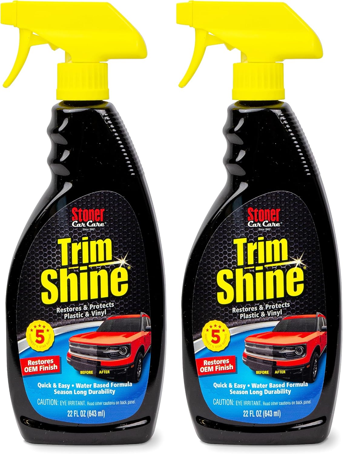 Stoner Car Care 92034-2PK Trim Shine – Black Trim and Plastic Restorer for Cars – Vinyl and Plastic Trim Protectant Coating for Interior and Exterior Use – Water-Based Formula – 22 fl oz (Pack of 2)