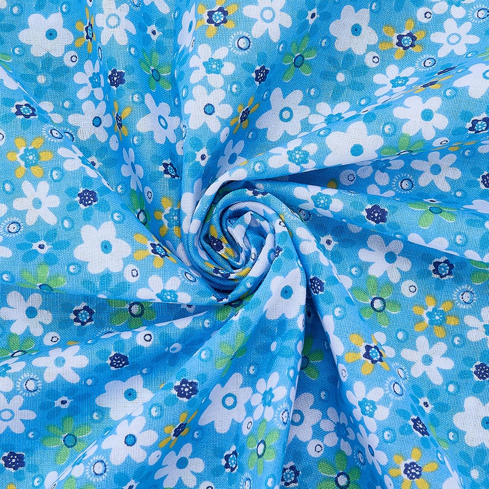 PH PandaHall Flower Cotton Fabric by The Yard Floral Printed Fabric 1.6m Wide Blue Sewing Fabrics Flower Cloth Bundles Wildflower Fabrics for DIY Crafts Sewing Garment Quilting Home Decor