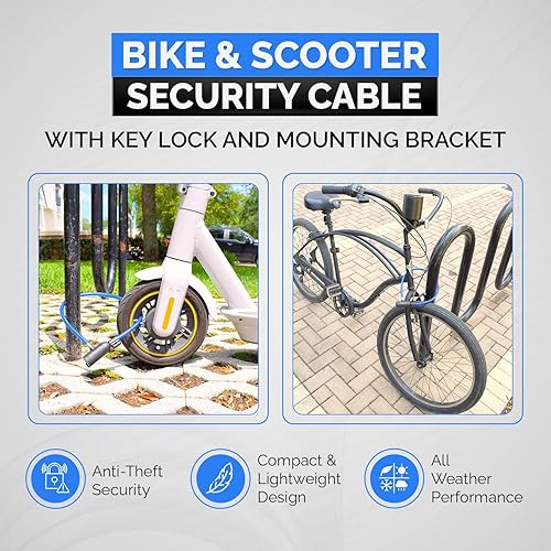 Miniatura 2 de DocksLocks Juego de candado de cable para bicicleta con cerradura de llave, soporte de montaje, seguridad antirrobo portátil y compacta para
