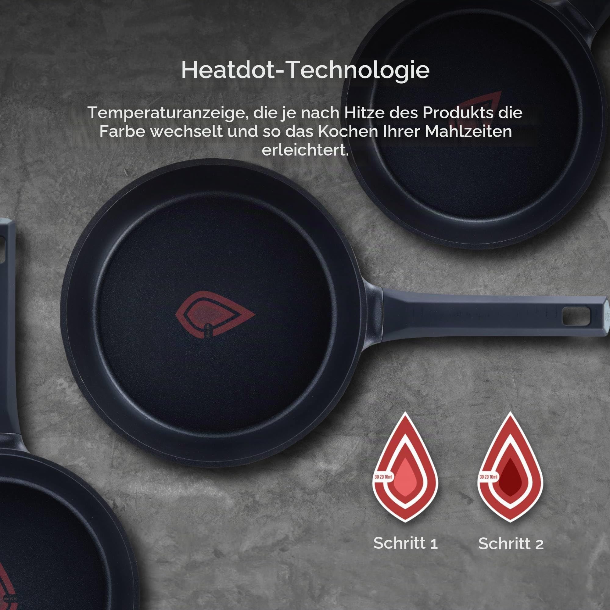 MasterPRO Gastro Reeco | 11-teiliges Set | 20, 24 und 28 cm Bratpfannen, 20, 24 und 28 cm Kochtöpfe und 16 cm Kochtopf mit Deckel | Recyceltes Aluminiumguss | Heatdot | Antihaftbeschichtung, schwarz