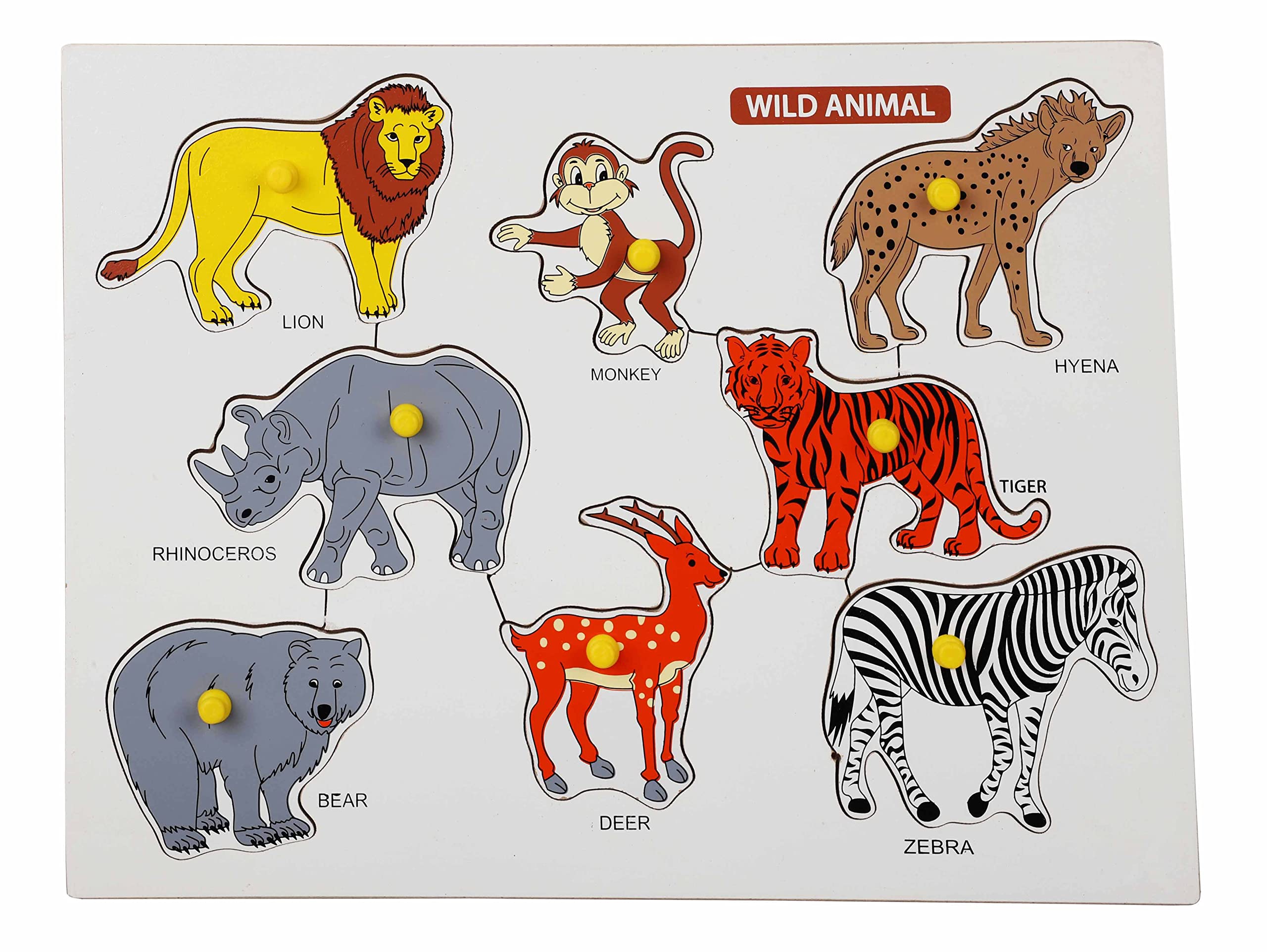 Voolex - Wooden Educational Peg Puzzles for preschoolers and Toddlers - Wild Animals