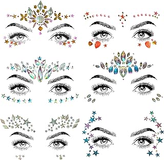 6 Pcs Festival Party Face Jewels, Rhinestone Face Gems, Halloween Music Festival Birthday Rave Carnival Party Face Stickers