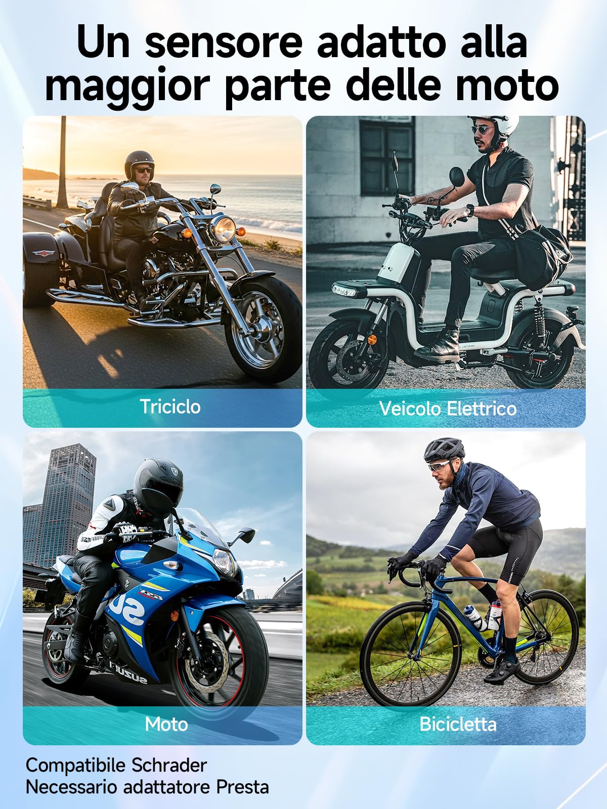 Moman Sistema di controllo della pressione dei pneumatici TPMS per moto con 2 sensori, con app, monitor della pressione e della temperatura dei pneumatici con funzione di allarme, compatibile solo con