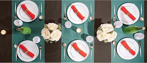 Miniatura 7 de BloominGoods Mantel desechable para mesa rectangular, mantel de papel verde similar al lino para mesa de comedor, fiesta, boda o evento, 48 pulgadas