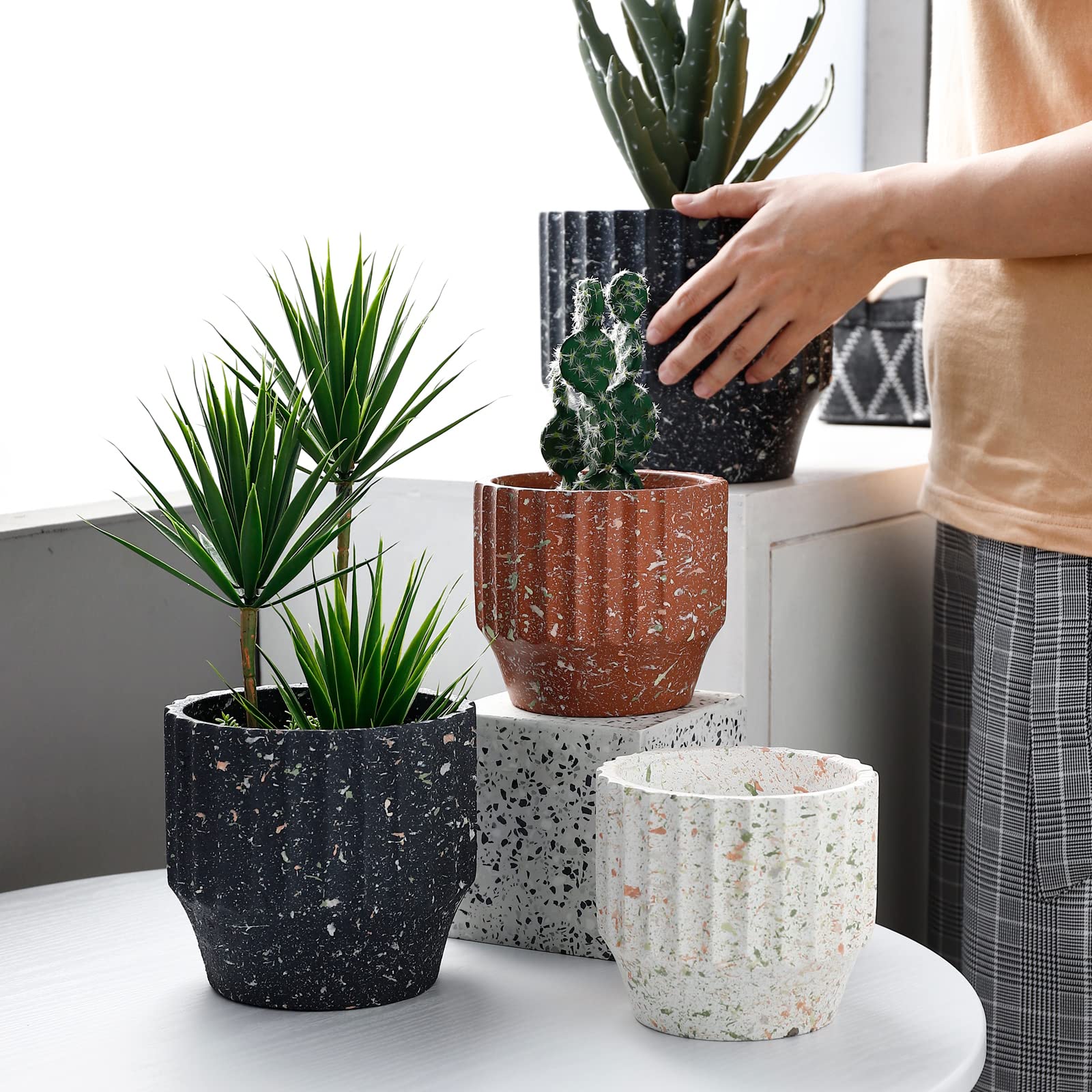Vasi da Giardino Fioriere in Cemento per Interni ed Esterni, vasi per Piante a Punto di spruzzo con Motivo in Pietra Vasi per Interni con Fori di drenaggio per l'home Office