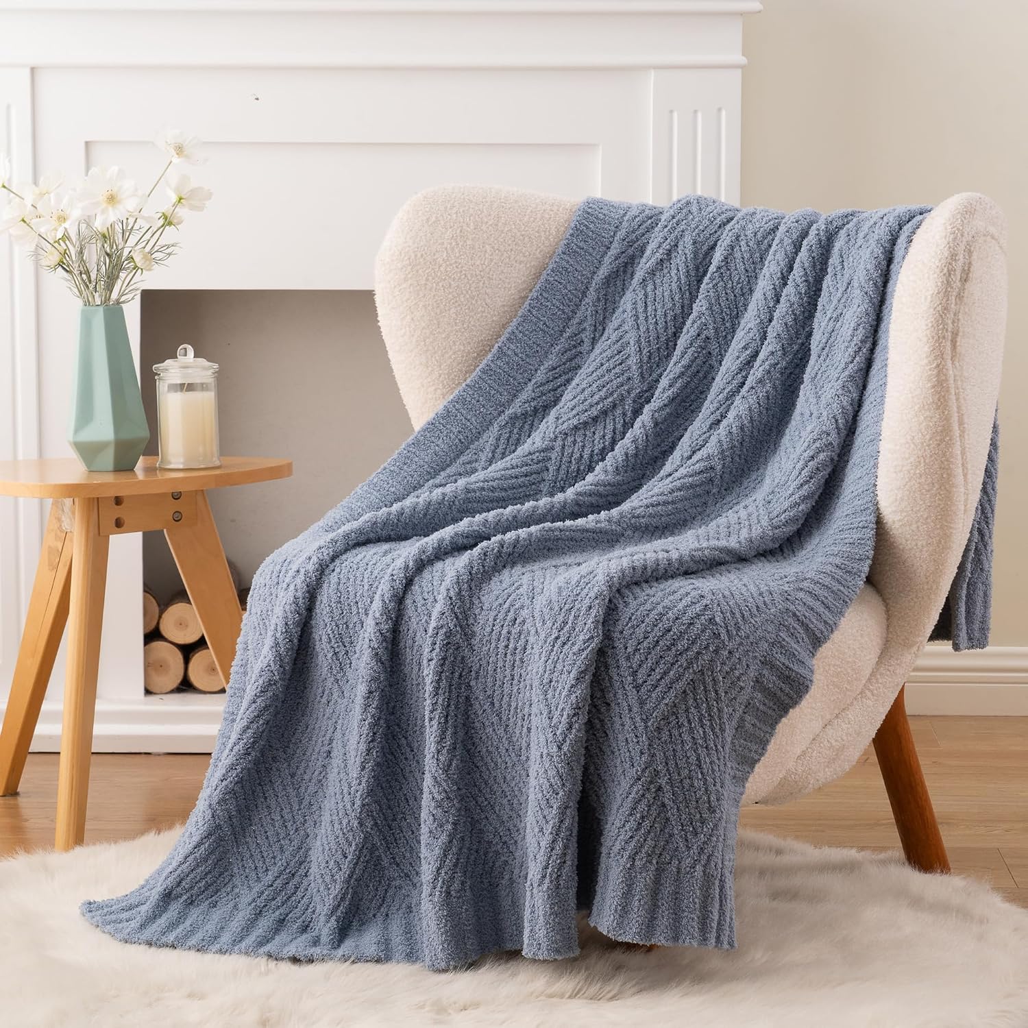 Battilo Light Blue Throw Blanket for Couch,50"x60" image 4