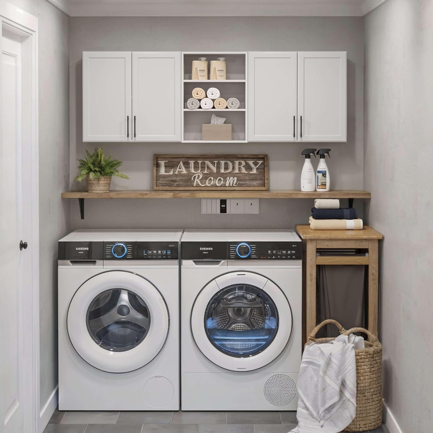 FIMELLO 62.8 ''W X 11''D X 21.7''H Wall Cabinets for Laundry Room, Wooden Kitchen Cabinet, Floating Wall Cabinets, Hanging Wall Cabinet for Laundry, Kitchen, White