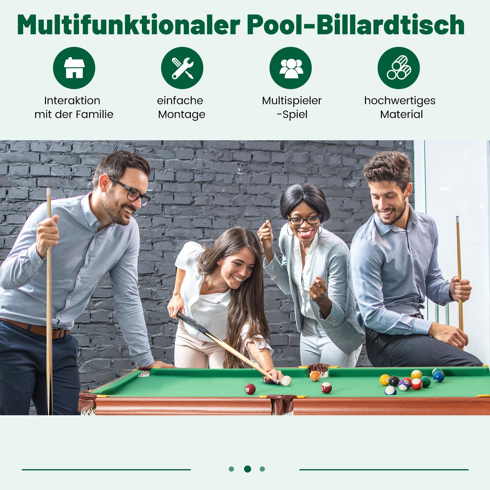 COSTWAY Billardtisch Klappbar, 138 x 67 x 79,5 cm, inkl. 2 Queues, 16 Billard, 2 Kreiden, Dreieck, Bürste