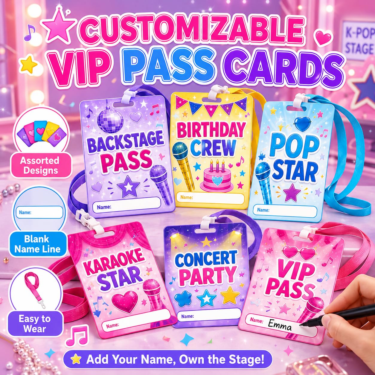 Kit per bomboniere Kpop con microfono, tubi per caramelle e carte VIP, 60 | Include occhiali da sole a forma di cuore, cordini e microfoni in plastica per feste di compleanno karaoke