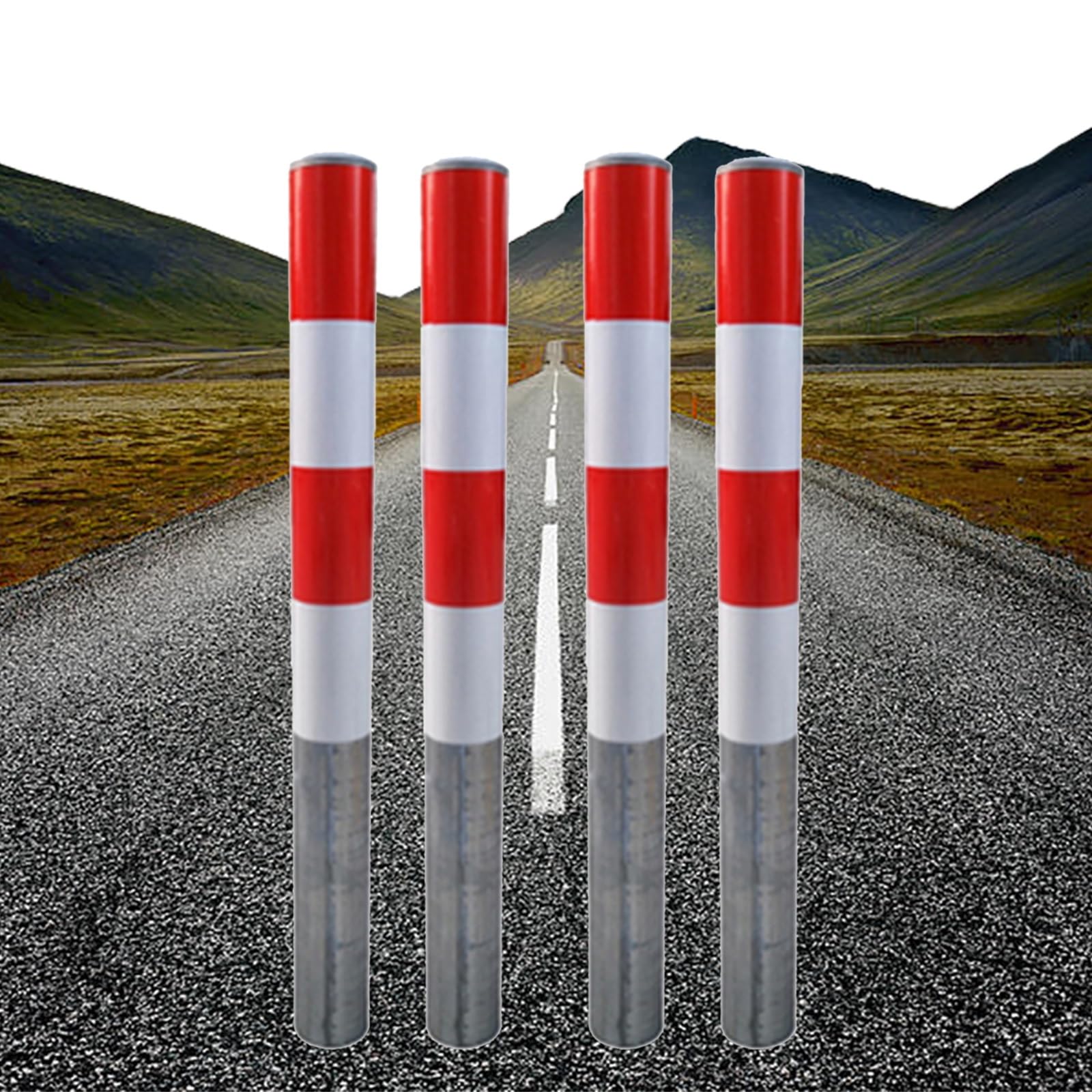 Bolardos de seguridad vial, flexibles, blancos y rojos, y postes delimitadores con collares reflectantes, paquete de 2/4 para estacionamientos, entradas de vehículos y carreteras.