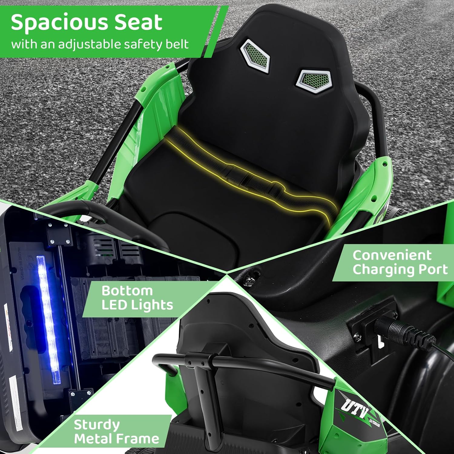 Costzon Electric Go Kart for Big Kids, 12V Ride on Race Toy Car w/Remote Control, LED Lights, 3 Speeds, 16" Wide Seat, Shock Absorbers, Horn & Music, Racing Kids Electric Kart for Boys & Girls (Green)