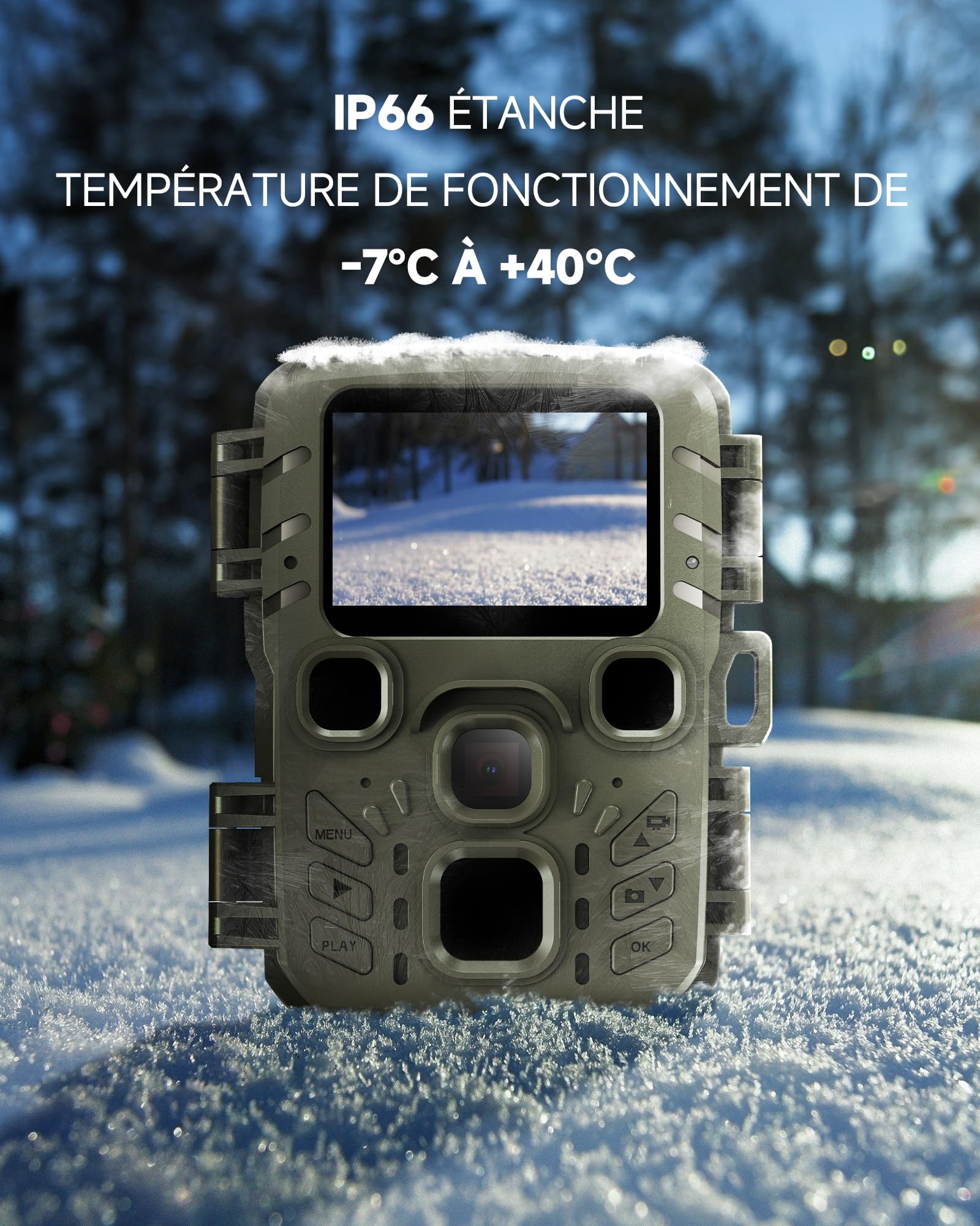 Coolifepro Caméra de Chasse WiFi Bluetooth Connectée Téléphone, 48MP Mini Caméra Chasse Infrarouge Vision Nocturne, Temps de Déclenchement 0,1s, avec Carte Mémoire 32GB, pour Surveillance de la Faune