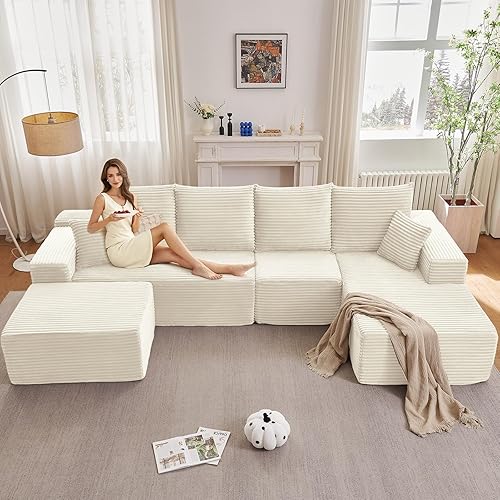 Miniatura 71 de Sofá Nube en Forma de U de 135", Sofá Seccional Modular Moderno Cómodo en Forma de L con Otomana, Asiento Profundo, Chaise Longue Reclinable Negro