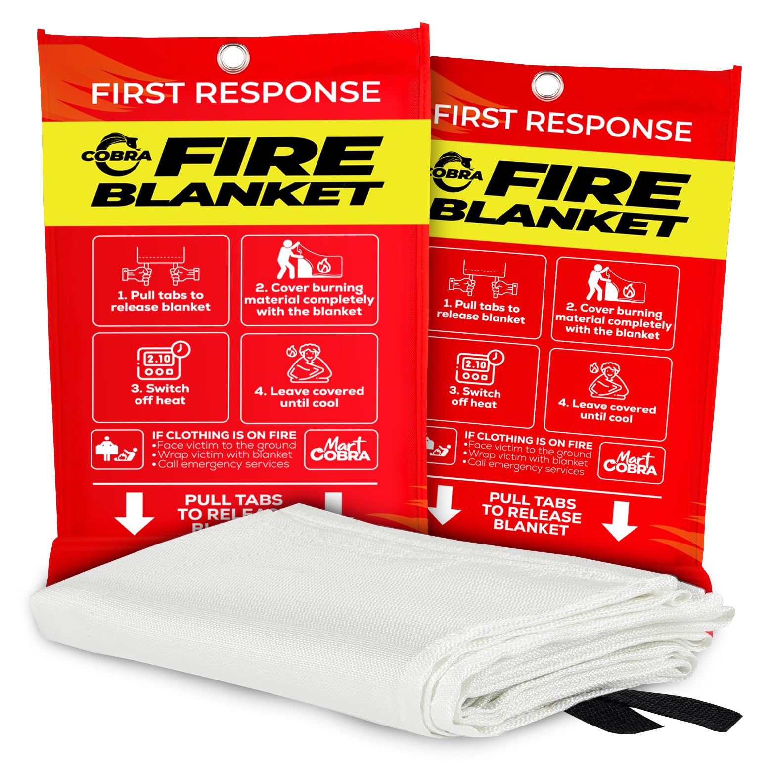 Mart Cobra Emergency Fire Blanket for Home and Kitchen - Fire Blankets for Home - Emergency Fire Retardant Fiberglass Blankets for House - Welding Fireproof Blanket & Fireplace Safety - Pack of 2