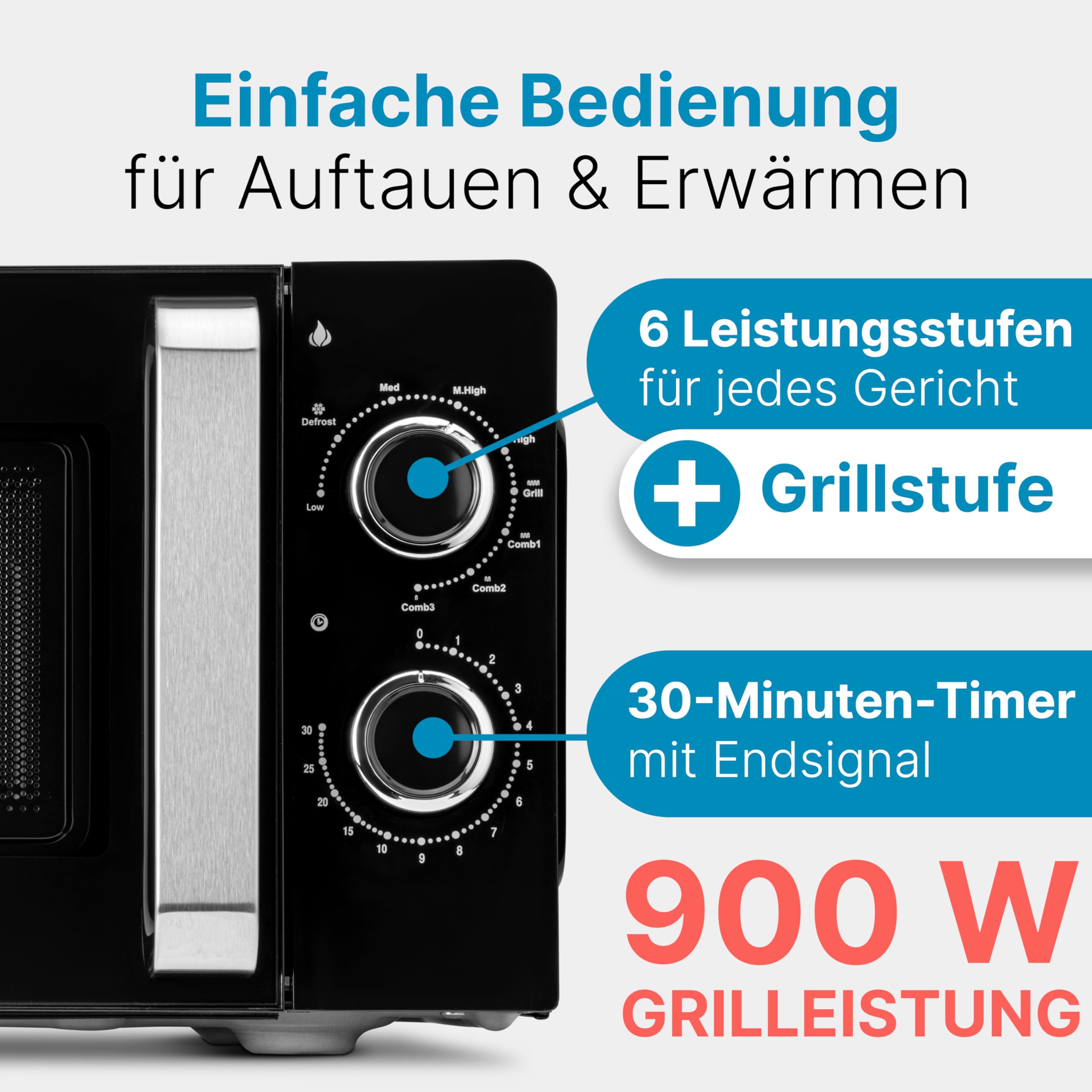 ProfiCook® Mikrowelle mit Grill | 900 Watt | 6 Stufen | 17 Liter Garraum | 360° Drehteller | Timer mit Endsignal | inkl. Grillrost | Microwelle | Microwellengerät | PC-MWG 1208 schwarz