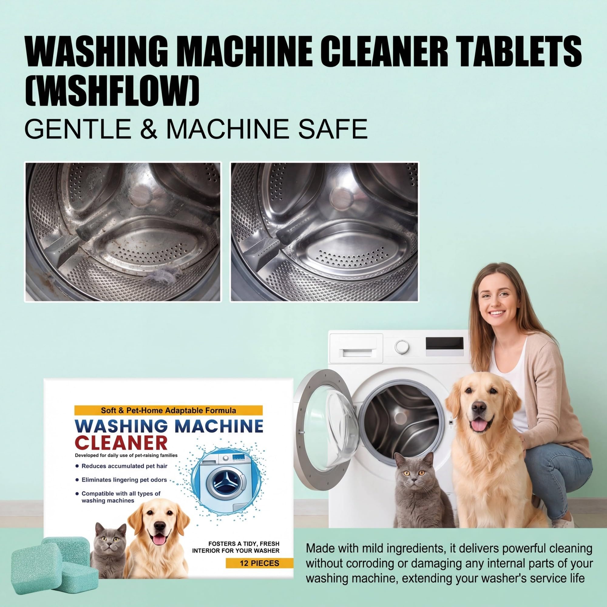 washing machine cleaner tablets Pet Owners Waschmaschinen-Reiniger-Pads, 12 Stück