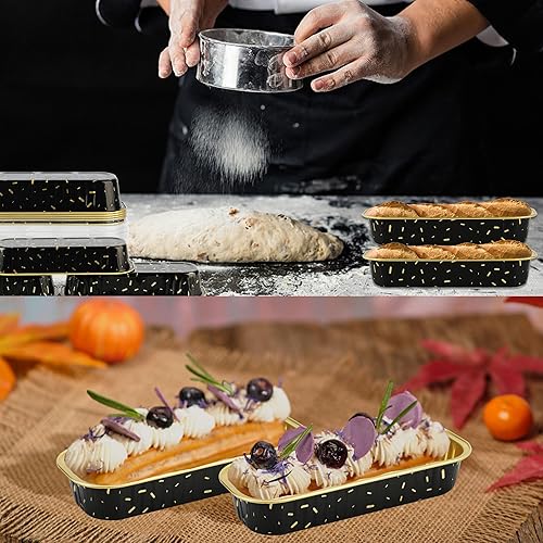 Miniatura 7 de Mini moldes para pan con tapas, 30 moldes para pasteles de 6.8 onzas, 6.8 fl oz, con tapas, desechables, de papel de aluminio, para magdalenas,