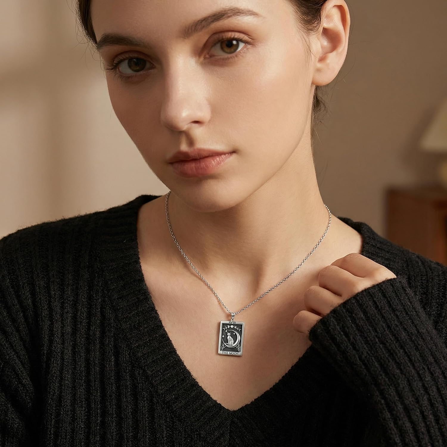 Tarot Card Necklace Moon Necklace Cat Pendant Tarot Jewelry Gifts for Women Astrologer