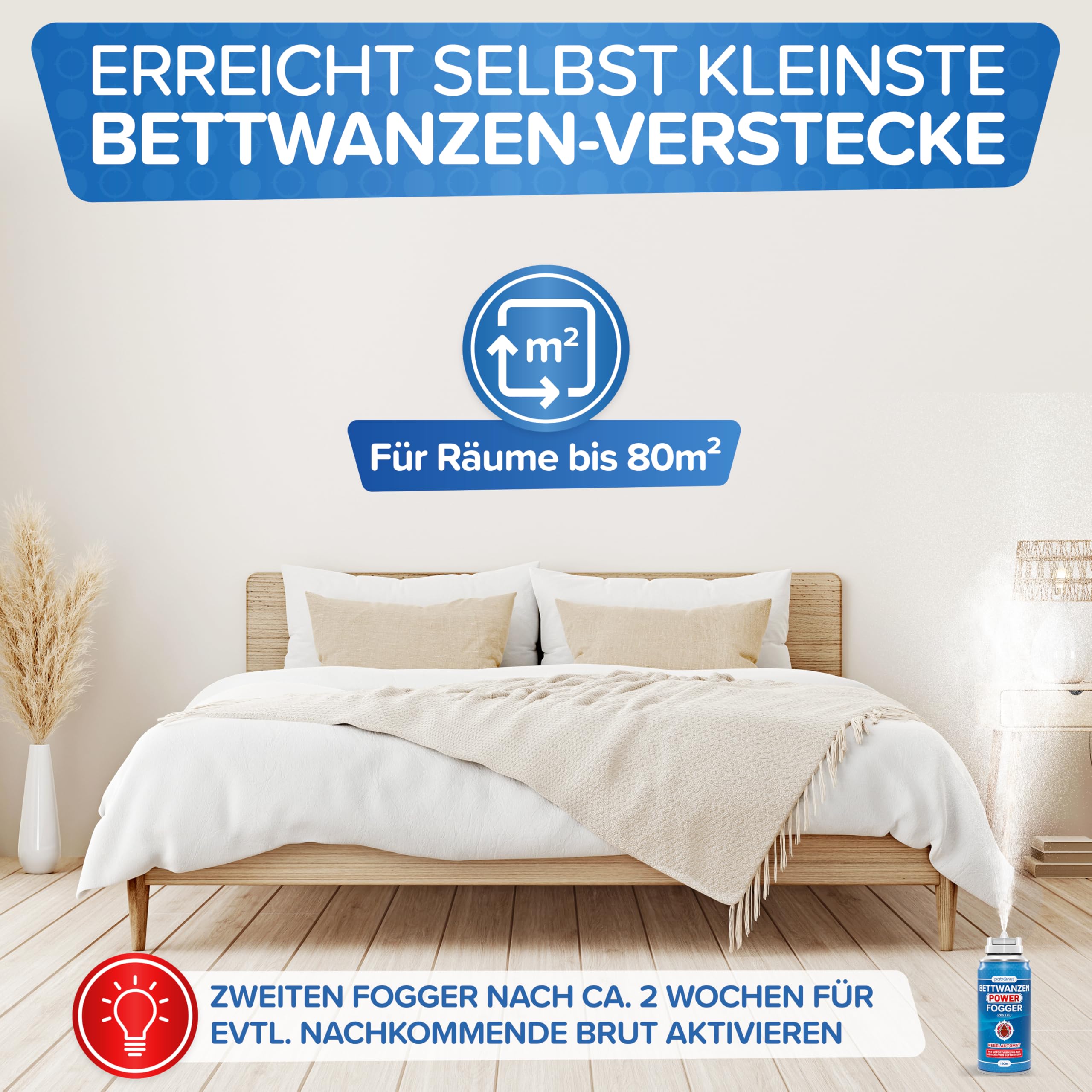 Patronus Bettwanzen Power Fogger mit maximaler Sofortwirkung [2x 150ml] | effektiver Vernebler zur Bettwanzen-Abwehr, für schwierig erreichbare Bettwanzen-Verstecke, aus deutscher Produktion