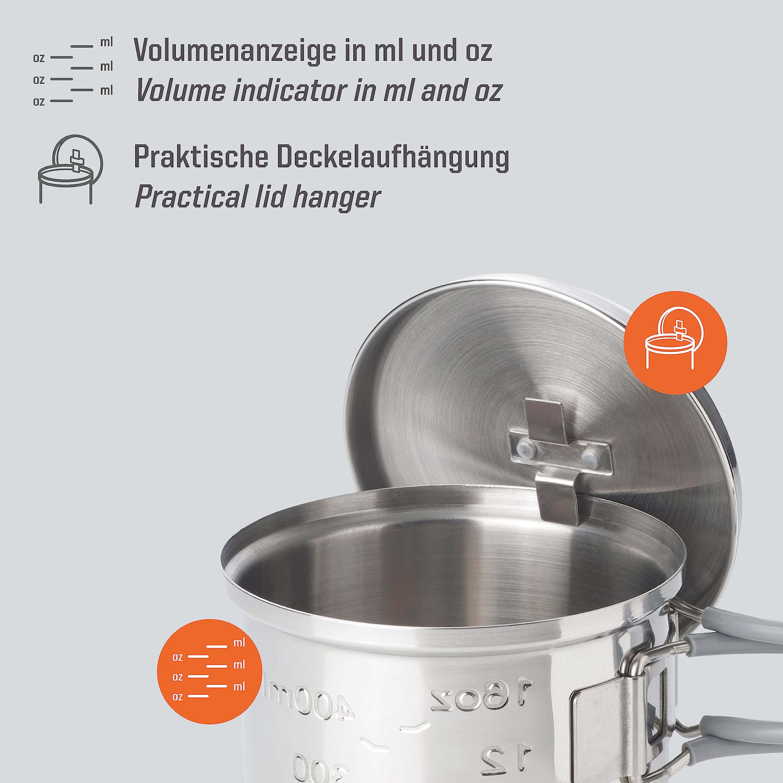 Esbit Outdoor Kochtopf 625 ml - Camping Topf aus hochwertigem Edelstahl - inkl. Deckel mit praktischer Aufhängung