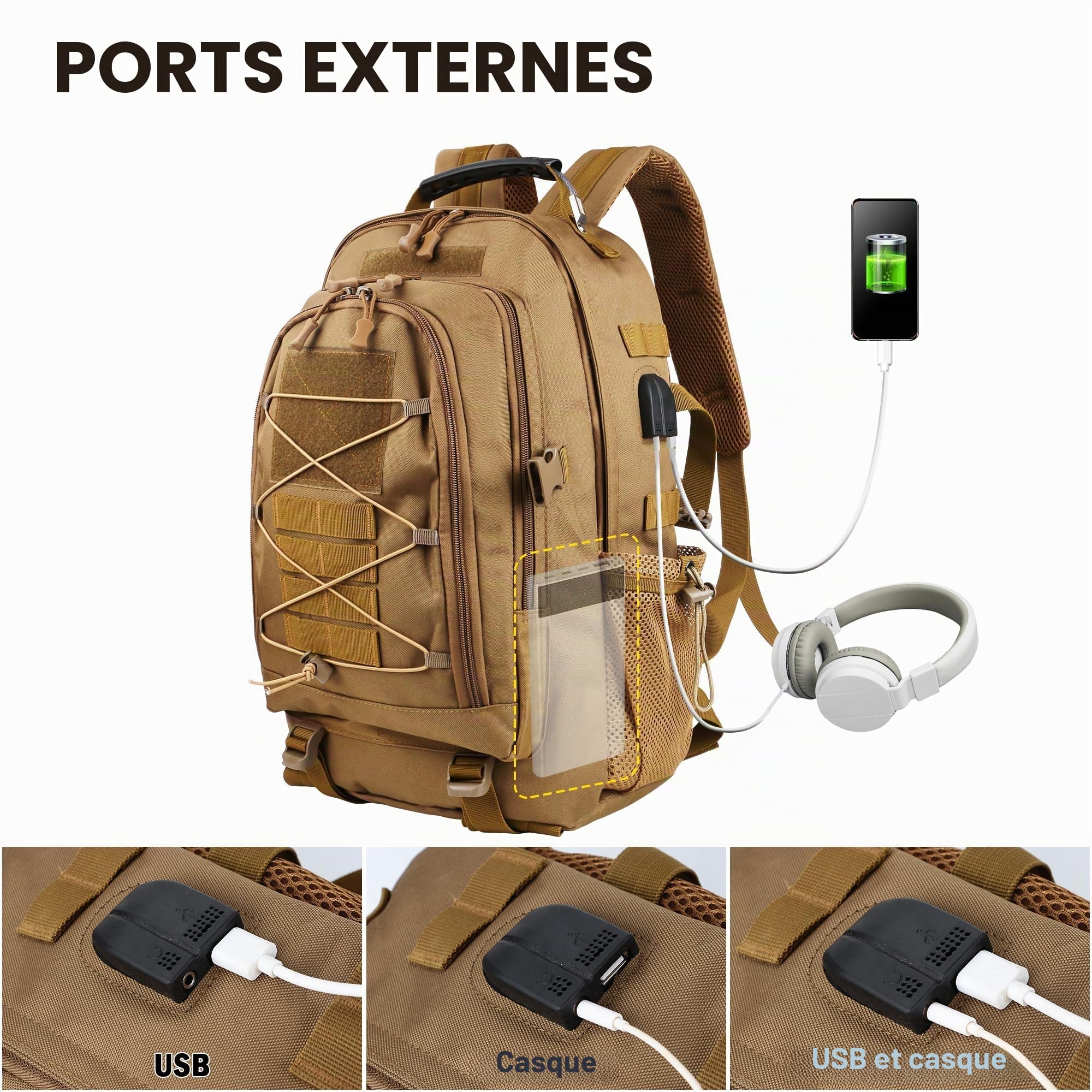 aiGear Sac à Dos Tactique, 25L / 45L / 55L Sac a Dos Voyage pour Hommes Femmes, Sac Multifonctionpour Les Sports de Plein Air Randonnée Voyage Camping