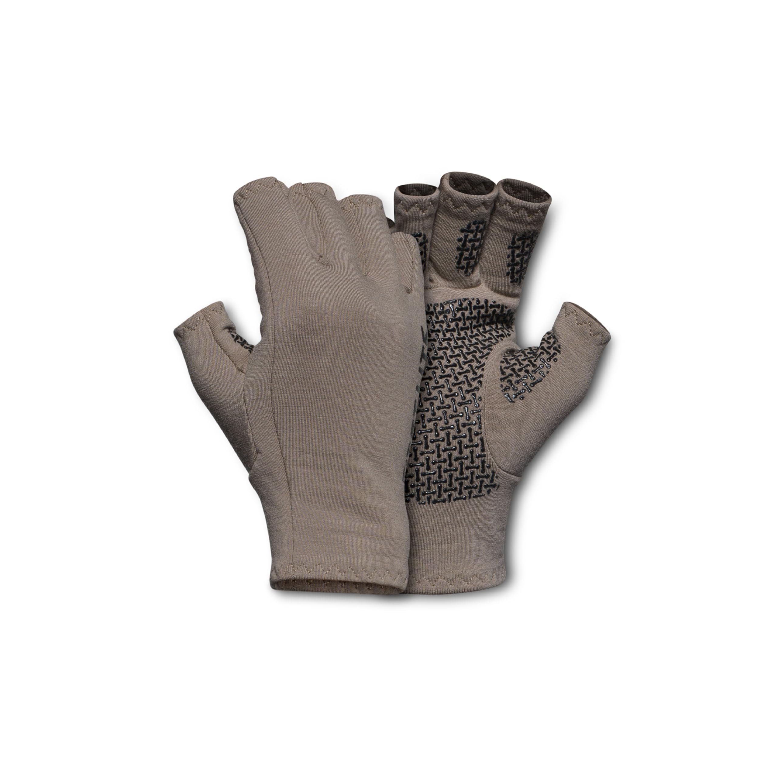 First Lite Rugged Wool Half Finger Glove - Merino Wool Hunting Gloves with Silicone Grip Palm for Shooting Dexterity